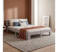 Cadre de Lit double en bois 160x200 avec 2 matelas à ressorts gris Homestyle4u