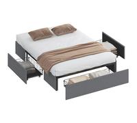 HOMCOM Lit Coffre 140 x 190 cm, Cadre de lit Double rembourré avec 3 tiroirs, sommier à Lattes en LVL, recouvert en Tissu de Lin, sans Bruit, Patins réglables, Gris