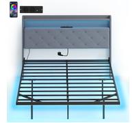 Cadre de lit double - HOMCOM - 140 x 190 cm - lumières LED RGB et station de charge, musique sync - sommier acier - gris