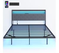 Cadre de lit double - HOMCOM - 160 x 200 cm - lumières LED RGB et station de charge, musique sync - sommier acier - gris