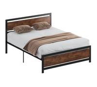 Cadre de lit double - HOMCOM - avec sommier et tête de lit - compatible matelas 200 x 160 cm - en acier - aspect bois foncé