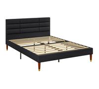 HomCom Cadre de lit double – hauteur 17 cm, sommier à lattes, tête capitonnée – noir 140x200