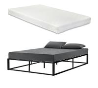 Cadre de Lit Double Kreta avec Matelas Noir Mat 200 x 160 cm [en.casa]