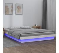 Cadre de Lit Double LED Blanc 135x190 cm, en Bois de Pin Massif, Robuste avec Éclairage Ambiant RVB Télécommandé, Connecteur USB Intégré pour Chambre Moderne