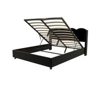 Cadre de lit Double Moderne avec tête en Forme d’Onde,éclairage LED RGB intégré,Rangement hydraulique dissimulé,Ports USB et Type-C des Deux côtés,Structure en Bois renforcé (Noir,140x200cm)