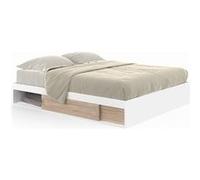 IDMarket – Cadre de lit double Salem avec rangements et sommier 140 x 190 cm – Blanc façon hêtre