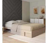 IDMarket - Cadre de lit Double Salem avec rangements et sommier 140 x 190 cm façon hêtre
