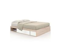 IDMarket – Cadre de lit Salem – Double avec rangements et sommier 140 x 190 cm façon hêtre et blanc