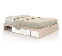 IDMarket – Cadre de lit Salem – Double avec rangements et sommier 140 x 190 cm façon hêtre et blanc