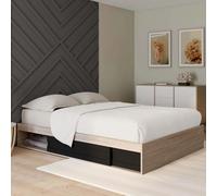 IDMarket - Cadre de lit Double Salem avec rangements et sommier 140 x 190 cm façon hêtre et Noir