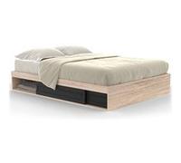 IDMarket - Cadre de lit double Salem - Avec rangements et sommier 140 x 190 cm - Noir