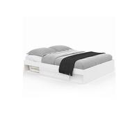 IDMarket - Cadre de lit Double Salem avec rangements et sommier 160 x 200 cm Blanc