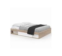 IDMarket - Cadre de lit Double Salem avec rangements et sommier 160 x 200 cm façon hêtre et Blanc