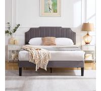 Cadre de lit double VECELO, plateforme rembourrée avec tête de lit/matelas réglable touffeté avec support à lattes en bois, assemblage facile, beige, gris Caractéristiques[Tête de lit rembourrée en ve
