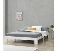 Cadre de Lit Solide Design à Sommier à Lattes Lit Double Stylé en Pin et Bois Stratifié Capacité de Charge 150 kg 140 x 200 cm Blanc