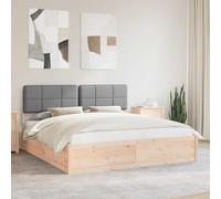 Cadre de Lit Empereur avec Tête de Lit Rembourrée Gris Clair, Pin Massif, Design Moderne et Minimaliste, Base à Lattes Robuste, Assemblage Facile pour Chambre Adulte