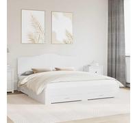 Cadre de Lit Empereur Blanc 200x200 cm avec Rangement, Tête de Lit et Tiroirs, en Bois d'Ingénierie Durable, pour Chambre Moderne, Mobilier Élégant