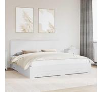 Cadre de Lit Empereur Blanc 200x200 cm avec Tête de Lit et Tiroirs de Rangement, Bois d'Ingénierie Durable, Design Moderne pour Chambre
