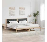 Cadre de Lit Empereur Gris Foncé 200x200 cm en Pin Massif avec Tête de Lit Rembourrée, Design Moderne Durable