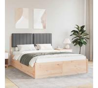 Cadre de lit en Bois de pin Massif avec tête de lit rembourrée Gris foncé, lit Double 140x190 cm, Cadre à Lattes Plateforme sans sommier, Chambre Moderne Confortable