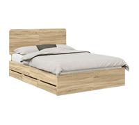 Cadre de lit en bois ingénierie - vidaXL - 160x200 cm - Chêne Sonoma - Tiroir caché - Design épuré - 203x163x100 cm