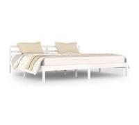 Cadre de lit en Bois Massif de pin Blanc 200x200 cm avec sommier à Lattes Robuste pour Chambre Moderne et Confortable
