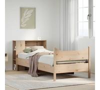 Cadre de Lit en Bois Massif, Lit avec Headboard 4 Compartiments de Rangement, Lits Une Place, Design Moderne et Gain de Place,Couleur Pin Naturel, 229.5 x 96 x 82 cm