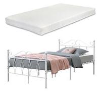 Cadre de Lit en Métal Robuste Construction Solide avec Lattes Métalliques Design Élégant avec Matelas à Mousse à Froid Capacité de Charge 300 kg Acier Laqué 120 x 200 cm Blanc Mat [en.casa] [neu.haus]