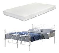 Cadre de Lit en Métal Robuste Construction Solide avec Lattes Métalliques Design Élégant avec Matelas à Mousse à Froid Capacité de Charge 300 kg Acier Laqué 140 x 200 cm Blanc Mat [en.casa] [neu.haus]