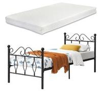 Cadre de Lit en Métal Robuste Construction Solide avec Lattes Métalliques Design Élégant avec Matelas à Mousse à Froid Capacité de Charge 200 kg Acier Laqué 90 x 200 cm Noir Mat [en.casa] [neu.haus] N