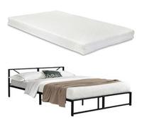 Cadre de Lit en Métal Robuste Construction Solide avec Lattes Métalliques et Matelas à Mousse à Froid Lit Double Design Élégant Capacité de Charge 300 kg Acier Laqué 180 x 200 cm Noir [neu.haus] [en.c