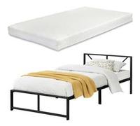 Cadre de Lit en Métal Robuste Construction Solide avec Lattes Métalliques et Matelas à Mousse à Froid Lit Simple Design Élégant Capacité de Charge 200 kg Acier Laqué 90 x 200 cm Noir [neu.haus] [en.ca