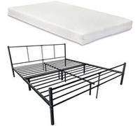 Cadre de Lit en Métal Solide Lit Double Sommier à Lattes Robuste avec Matelas Mousse à Froid Acier Laqué 180 x 200 cm Noir Mat [en.casa] [neu.haus] Noir Mat G