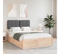 Cadre de Lit en Pin Massif avec Tête de Lit Rembourrée Gris Foncé, Design Moderne, Base à Lattes Robuste, Assemblage Facile, pour Chambre, Petit Double