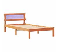 Cadre de lit en pin Massif Brun Cire 100 x 200 cm avec tête de lit, Design Moderne Plateforme pour Chambre, Support Solide sans sommier, Facile à Nettoyer, Confortable pour Automne Hiver