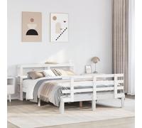Cadre de lit en pin massif - Tête et pied de lit stables et fonctionnels - Grand espace de rangement - Blanc - Dimensions du matelas assorti : 135 x 190 cm - Lit double - Montage nécessaire