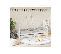 Cadre de lit enfant tiroirs blanc 90x200 cm bois de pin massif