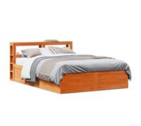 vidaXL Cadre de lit et tête de lit cire marron 135x190 cm bois de pin, meuble de chambre à coucher, sommier, lit en bois, 3306359 Marron