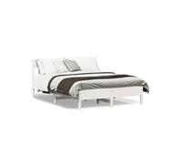 vidaXL Cadre de lit et tête de lit 842663 – Lit double 140x190 blanc, sommier à lattes, pin massif