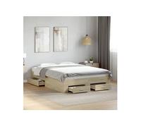 vidaXL Cadre de lit double 140x190 cm chêne Sonoma – Bois ingénierie, avec tiroirs – modèle 3280400
