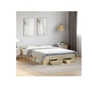 vidaXL Cadre de lit et tiroirs chêne sonoma 140x190 cm bois ingénierie, lit, lit de rangement, cadre de lit double, lit double Marron