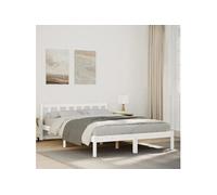 vidaXL Cadre de lit extra long sans matelas 140x220 cm bois massif pin, lit, meuble de chambre à coucher, lit en bois, lit 852449 Blanc G