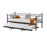 Cadre de Lit Gigogne en Métal Lits Simples Hauteur Ajustable pour Second Couchage Acier Laqué 90 x 200 cm Noir Mat