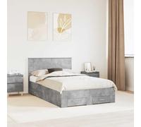 Cadre de Lit Gris Béton 135x190 cm, Bois d'Ingénierie Durable, Grand Rangement Intégré, Tête de Lit Moderne, Facile à Nettoyer pour Chambre Adulte