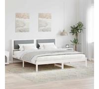 Cadre de Lit Gris Clair 180x200 cm en Pin Massif Robuste, Design Moderne avec Tête de Lit Rembourrée en Polyester, Support Lattes Durable pour Chambre