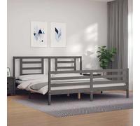 Cadre de lit Gris en Bois de pin Massif 200x200 cm, Structure Robuste avec Lattes en contreplaqué, tête et Pied de lit Fonctionnels pour Chambre à Coucher Moderne