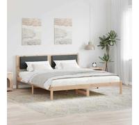 Cadre de Lit Gris Foncé 200x200 cm, Pin Massif Robuste, Support Lattes, Tête de Lit Polyester, Design Moderne, Meuble Chambre Adulte