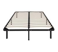 Cadre de lit - HOMCOM - 140 x 190 cm - sommier à lattes et pied - avec rangement au-dessous, assemblage facile - bois massif - noir