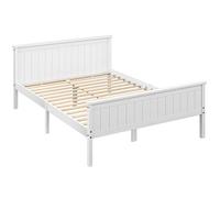 Cadre de lit - HOMCOM - 140 x 200 cm - simple - sommier à lattes, tête et pied inclus - assemblage facile - en bois massif - blanc