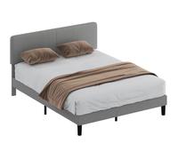 HOMCOM Cadre de lit 160 x 200 cm avec sommier, tête de lit réglable, rembourré en Velours côtelé, Support à Lattes en Bois, Espace de Rangement au-Dessous, sans Bruit, Montage Facile, Gris